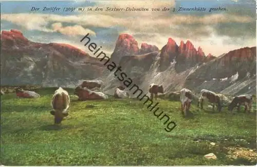 Der Zwölfer in den Sextner Dolomiten von der 3 Zinnenhütte gesehen - Verlag Joh. F. Amonn Bozen