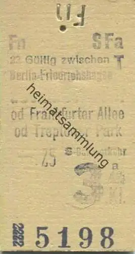 Deutschland - Gültig zwischen Berlin Friedrichshagen und Schlesischer Bahnhof oder Frankfurter Allee oder Treptower Park