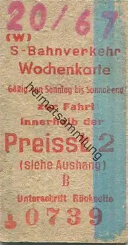 Deutschland - Berlin - S-Bahnverkehr Wochenkarte - Gültig von Sonntag bis Sonnabend zur Fahrt innerhalb der Preisstufe 2