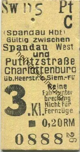 Deutschland - Berlin Spandau Hbf - Gültig zwischen Spandau West und Putlitzstraße Charlottenburg über Heerstraße - keine