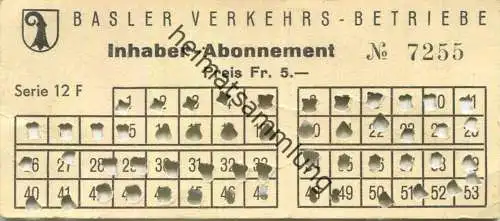 Schweiz - Basel - Basler Verkehrs-Betriebe - Inhaber Abonnement - Billet Fr. 5.-