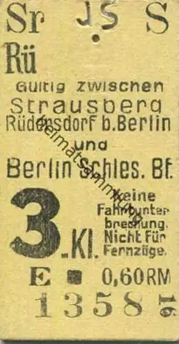 Deutschland - Gültig zwischen Strausberg Rüdersdorf bei Berlin und Berlin Schlesischer Bahnhof - keine Fahrtunterbrechun