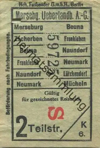 Deutschland - Merseburger Überlandbahn AG - Fahrschein 2 Teilstrecken