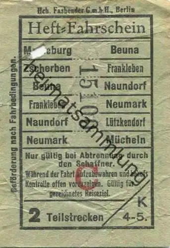 Deutschland - Merseburger Überlandbahn AG - Heft-Fahrschein 2 Teilstrecken