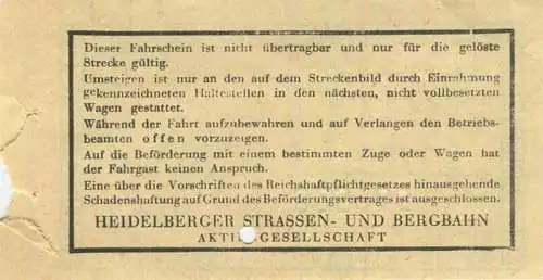 Deutschland - Heidelberg - Heidelberger Straßen- und Bergbahn Aktiengesellschaft - Fahrschein 40Pf.