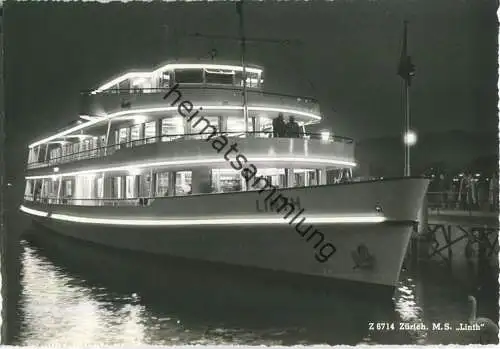 Zürich - Motorschiff Linth bei Nacht - Verlag Beringer & Pampaluchi Zürich