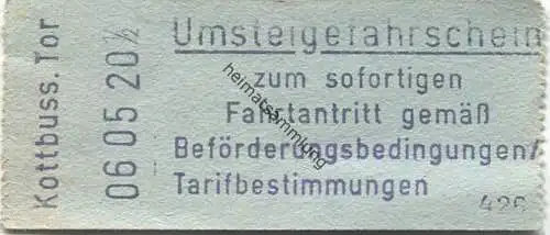Deutschland - Berlin - BVG - Umsteigefahrschein - Kottbusser Tor - Fahrpreis 1,00 DM