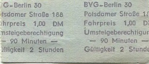 Deutschland - Berlin - BVG - Umsteigefahrschein - Kottbusser Tor - Fahrpreis 1,00 DM