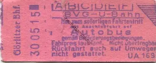 Deutschland - Berlin - BVG - Fahrschein mit Anschlussfahrt auf Autobus - U-Bahnhof Flughafen