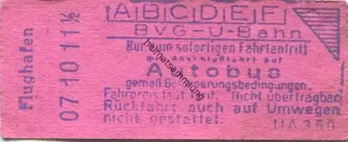 Deutschland - Berlin - BVG - Fahrschein mit Anschlussfahrt auf Autobus - U-Bahnhof Görlitzer Bahnhof