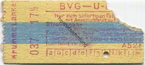 Deutschland - Berlin - BVG - U-Bahn - Fahrschein mit Anschlussfahrt auf der Strassenbahn - Krumme Lanke