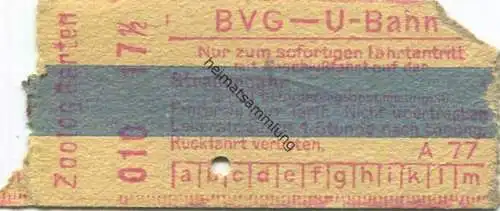 Deutschland - Berlin - BVG - U-Bahn - Fahrschein mit Anschlussfahrt auf der Strassenbahn - Zoologischer Garten