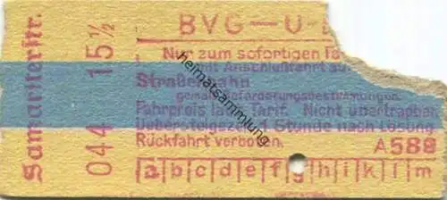 Deutschland - Berlin - BVG - U-Bahn - Fahrschein mit Anschlussfahrt auf der Strassenbahn - Samariterstrasse