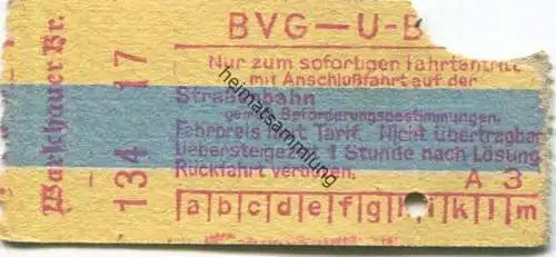 Deutschland - Berlin - BVG - U-Bahn - Fahrschein mit Anschlussfahrt auf der Strassenbahn - Warschauer Brücke