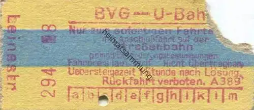 Deutschland - Berlin - BVG - U-Bahn - Fahrschein mit Anschlussfahrt auf der Strassenbahn - Leinestrasse