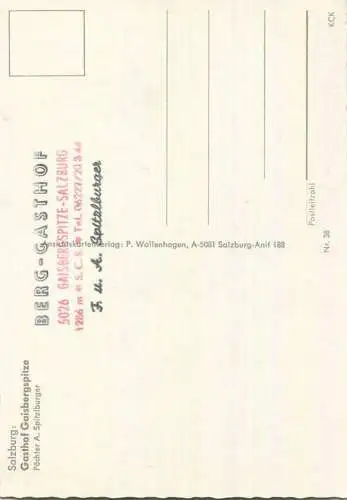 Gaisbergspitze - Berg Gasthof - Pächter A. Spitzlburger - AK-Grossformat - Verlag P. Wollhagen Salzburg