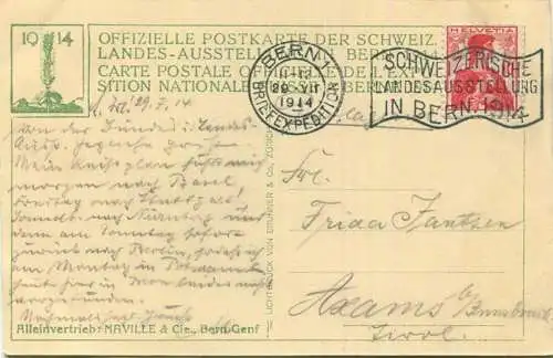 Bern - Festhalle - Offizielle Postkarte der schweizerischen Landesausstellung 1914 gel. 1914