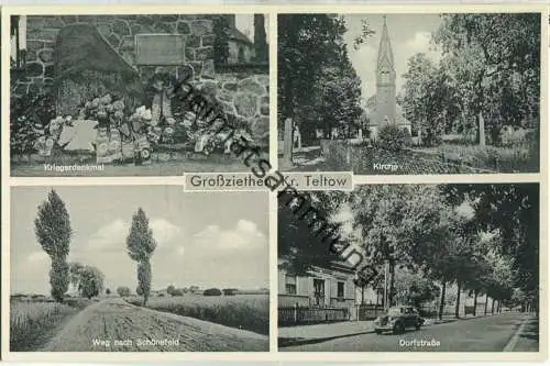 Großziethen Kreis Teltow - Kriegerdenkmal - Kirche - Dorfstrasse - Weg nach Schönefeld
