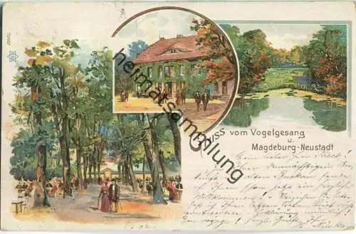 Gruss vom Vogelgesang und Magdeburg-Neustadt - Künstlerkarte
