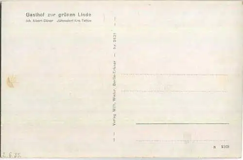 Jühnsdorf - Krs. Teltow - Kirche - Storchennest - Gasthof zur grünen Linde - Inhaber Albert Düver - Garten - Tankstelle