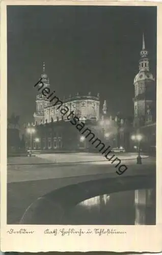 Dresden - Kath. Hofkirche und Schlossturm - Nachtaufnahme - Foto-AK - Verlag F. Hunger Dresden