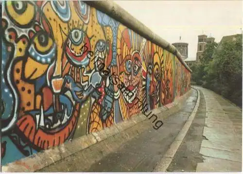 Berlin - Mauer bei Bethanien - Malerei Mariannenplatz von Bouchet + Noir Paris 1985 - Verlag Kunst und Bild Berlin