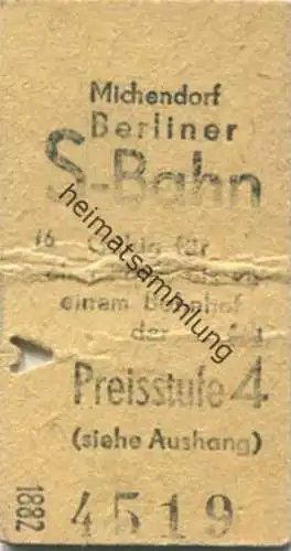 Deutschland - Michendorf Berliner S-Bahn - Gültig für eine Fahrt bis zu einem Bahnhof der Preisstuf 4 - Fahrkarte