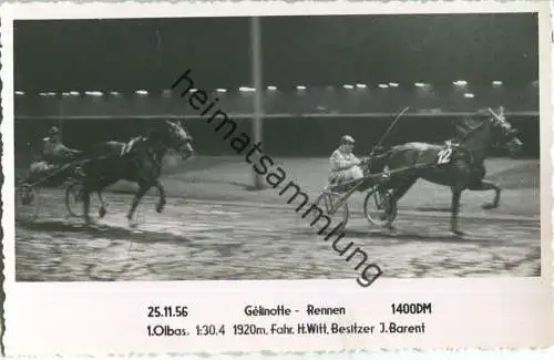 Trabrennen - Gelinotte Rennen - Olbas - Fahrer Heinz Witt - Besitzer J. Barent - Foto-AK 25.11.1956