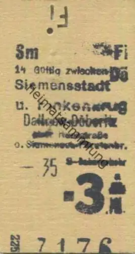 Deutschland - Berlin - S-Bahnverkehr - Gültig zwischen Siemensstadt und Finkenkrug - Dalgow-Döberitz oder Heerstrasse -