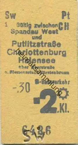 Deutschland - Berlin - S-Bahnverkehr - Gültig zwischen Spandau West und Putlitzstrasse Charlottenburg Halensee - Fahrkar