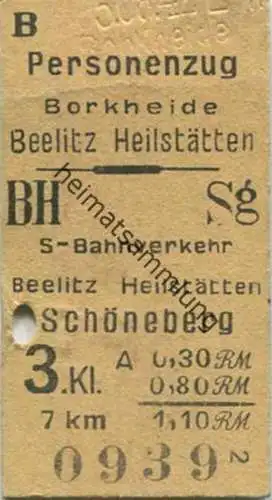 Deutschland - Personenzug Borkheide Beelitz Heilstätten - S-Bahnverkehr Beelitz Heilstätten Schöneberg - Fahrkarte 3. Kl