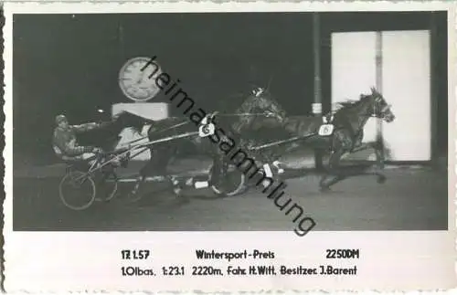 Trabrennen - Wintersport Preis - Olbas - Fahrer Heinz Witt - Besitzer J. Barent - Foto-AK 17.01.1957