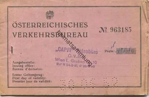 Österreich Österreichisches Verkehrsbureau 1952 - Zusammenstellbare ermäßigte Rundreise Schnellzug Dritte Klasse - Fahrk