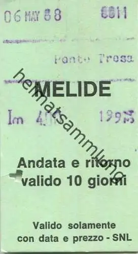 Schweiz - SNL - Ponte Tresa Melide hin und zurück - Fahrkarte 1968