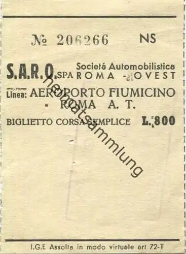 Italien - S.A.R.O. Societa Automobilistica SPA Roma Ovest - Aeroporto - Flughafenzubringer - Fahrschein