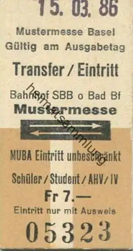 Schweiz - Basel Mustermesse - Transfer/Eintritt - Bahnhof SBB o Bad Bf Mustermesse und zurück - MUBA Eintritt unbeschrän