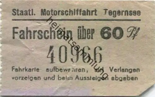 Deutschland - Staatliche Motorschiffahrt Tegernsee - Fahrschein über 60Pf.