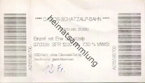 Schweiz - Davos Schatzalp Bahn - Fahrschein 1999