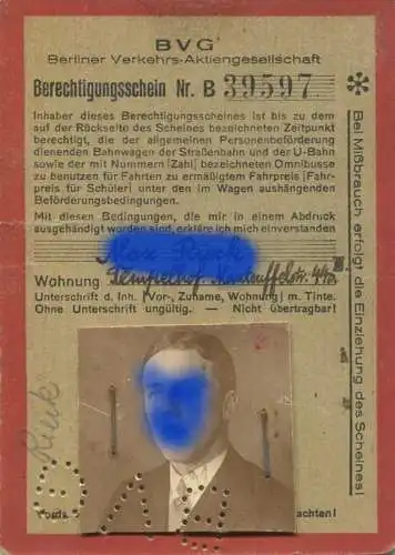 Deutschland - Berlin BVG - Monatskarte 30er Jahre