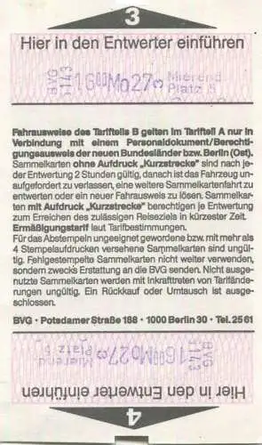 Deutschland - Berlin - BVG - Sammelkarte 4 Fahrten Normaltarif 11,00 DM 1993