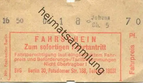 Deutschland - Berlin - BVG - Fahrschein - Fahrpreis 70 Pf.