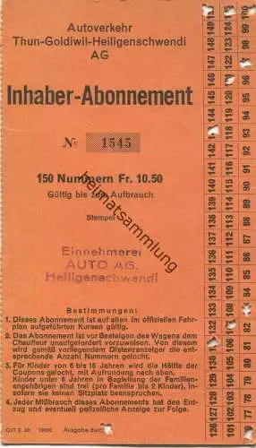 Schweiz - Autoverkehr Thun-Goldiwil-Heiligenschwendi AG - Inhaber-Abonnement 1960