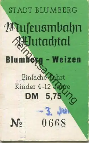 Deutschland - Museumsbahn Wutachtal - Blumberg Weizen - Fahrkarte einfache Fahrt - Kinder