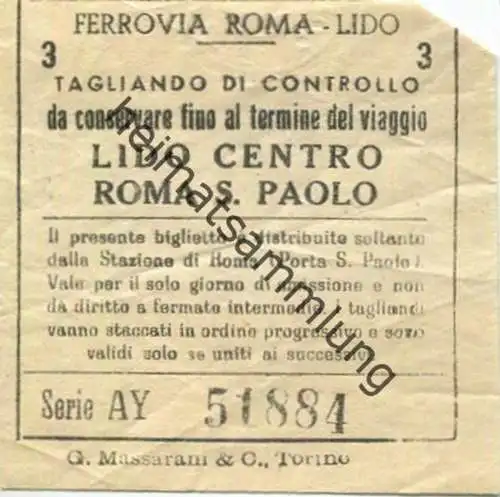 Italien - Ferrovia Roma Lido - Lido Centro Roma S. Paolo - Fahrschein