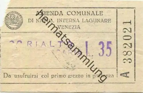 Italien - Azienda Comunale di navig. Interna Lagunare Venezia - Rialto - Fahrschein L.35