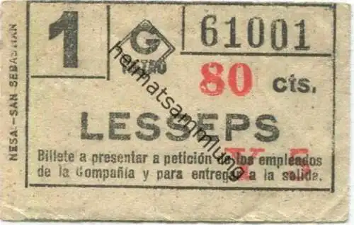 Spanien - Barcelona - G Metro - Lesseps - Fahrschein 50er Jahre