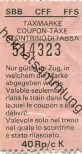 Schweiz - SBB CFF FFS - Taxmarke 40Rp