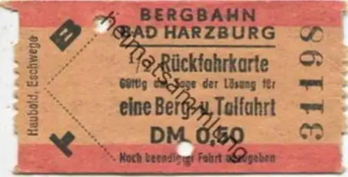 Deutschland - Bergbahn Bad Harzburg - 1/2 Rückfahrkarte eine Berg- und Talfahrt