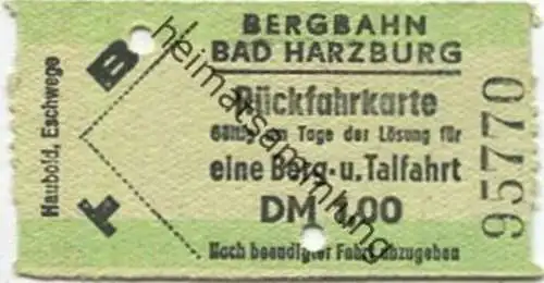 Deutschland - Bergbahn Bad Harzburg - Rückfahrkarte eine Berg- und Talfahrt