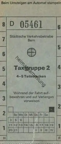 Schweiz - Städtischer Verkehrsbetriebe Bern - Taxgruppe 2 - Fahrkarte
